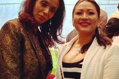 Dr Daisy with Zainab Badawi, channel 4 newsreader, at the Lebanese  Embassy in London, raising funds for the disaster 